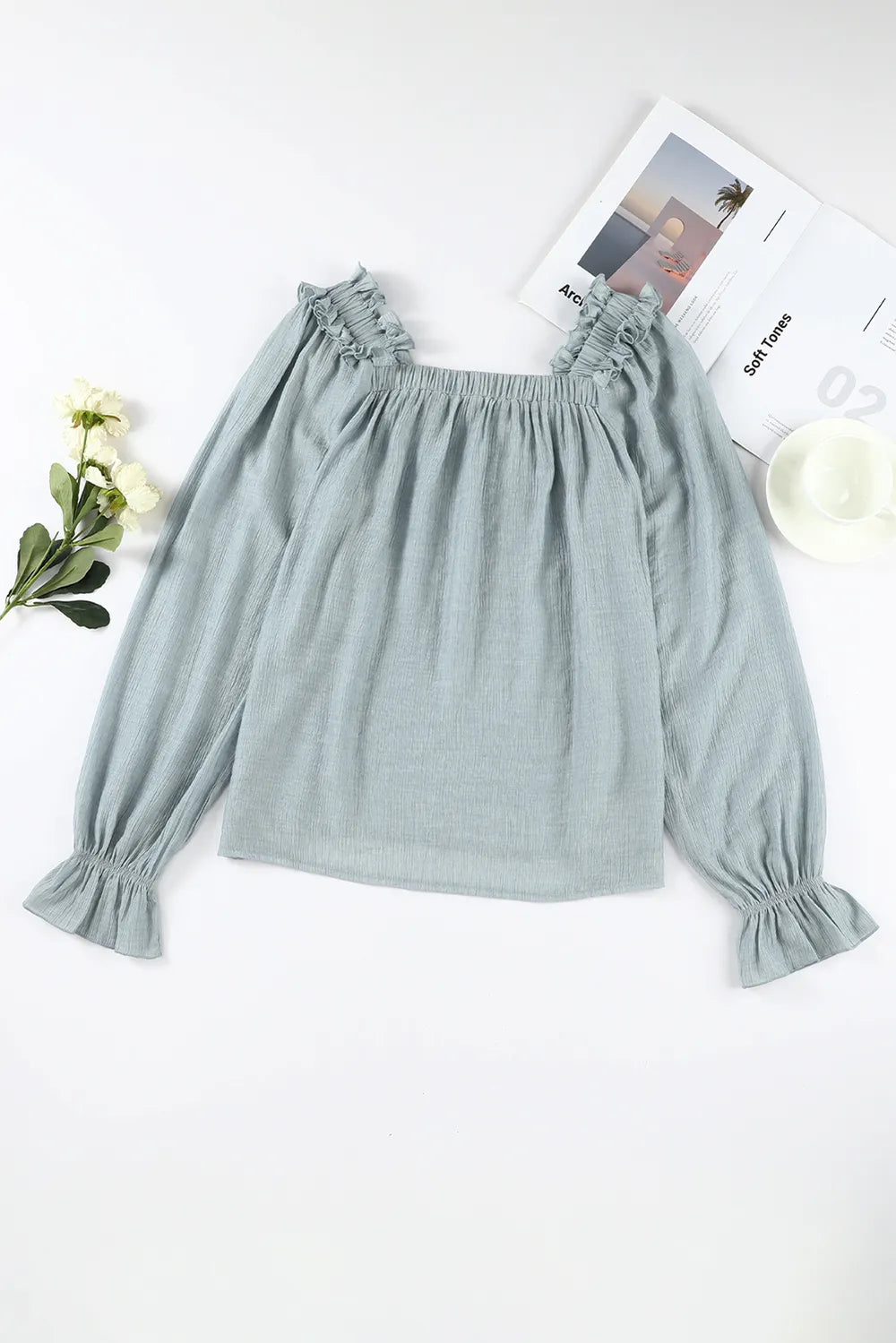 Chic Frill Trim Blouse with Flounce Sleeves - Roe Creation