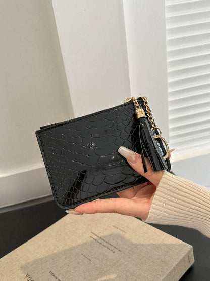 PU Leather Tassel Trim Card Case - Roe Creation