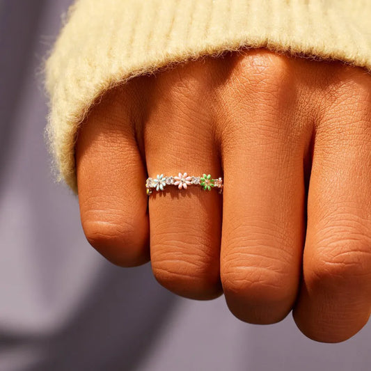 Flower Shape 925 Sterling Silver Zircon Ring - Roe Creation