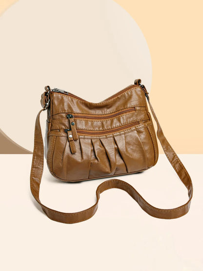 PU Leather Ruched Adjustable Strap Shoulder Bag - Roe Creation