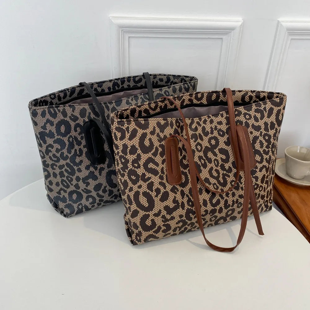 Leopard Print PU Leather Tote Bag - Roe Creation