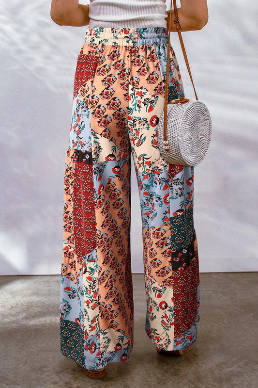 Full Size Drawstring Printed Wide Leg Pants - Roe Creation