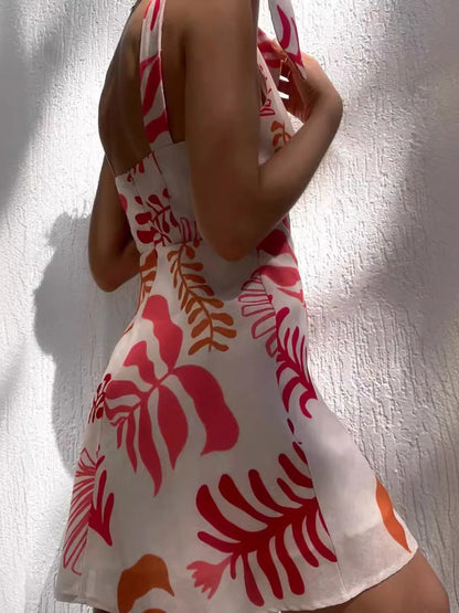 Printed Tie-Shoulder Mini Dress - Roe Creation