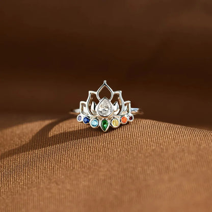 925 Sterling Silver Inlaid Zircon Lotus Shape Ring - Roe Creation