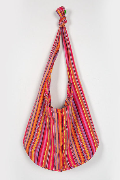 Large Canvas Crossbody Bag with Ethnic Pattern - Roe Creation