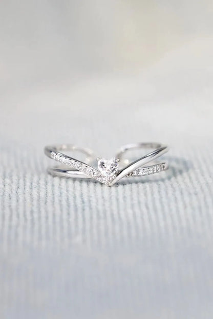 925 Sterling silver Inlaid Zircon Heart Open Ring - Roe Creation