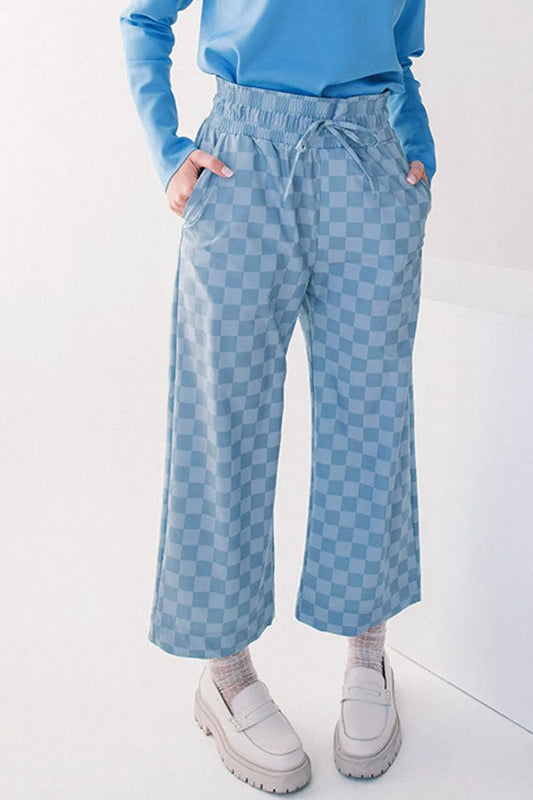 Checkered Elastic High Waist Loose Casual Pants - Roe Creation