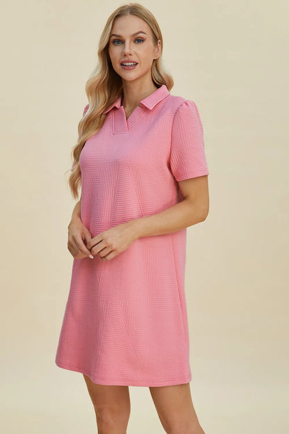 Double Take Full Size Texture Short Sleeve Dress - Roe Creation