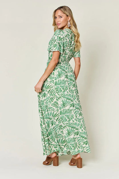 Double Take Full Size Printed Drawstring Short Sleeve Dress - Roe Creation