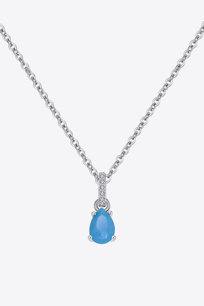 Teardrop Turquoise 4-Prong Pendant Necklace - Roe Creation