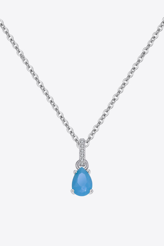 Teardrop Turquoise 4-Prong Pendant Necklace - Roe Creation