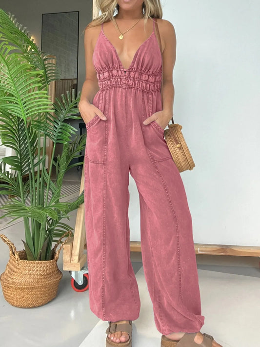 Full Size Wide Leg Spaghetti Strap Jumpsuit Plus Size - Roe Creation