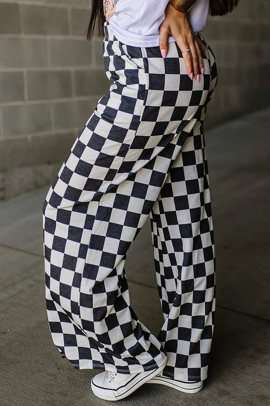 Checkered Wide Leg Pants - Roe Creation