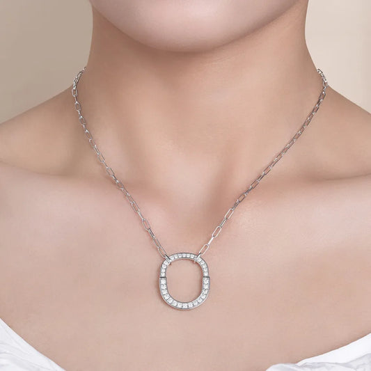 925 Sterling Silver Inlaid Moissanite Pendant Necklace - Roe Creation
