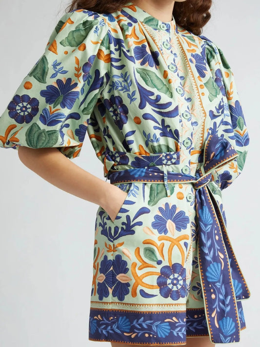 Floral Print Button Front Belted Romper - Roe Creation