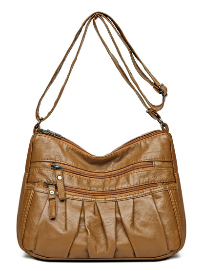 PU Leather Ruched Adjustable Strap Shoulder Bag - Roe Creation