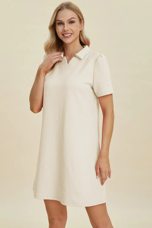 Double Take Full Size Texture Short Sleeve Dress - Roe Creation
