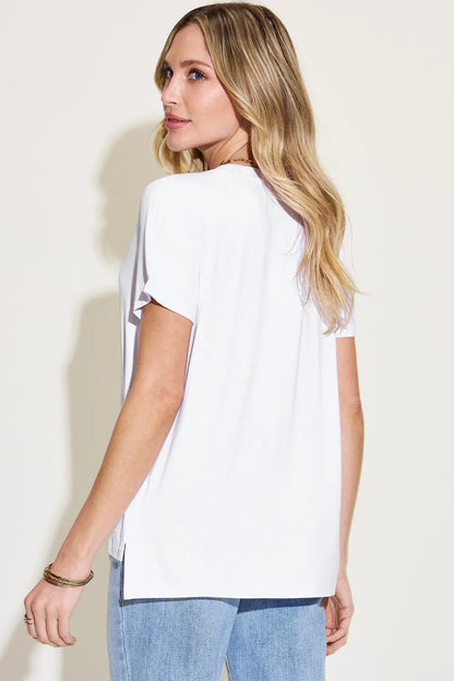 Basic Bae Full Size V-Neck High-Low T-Shirt - Roe Creation