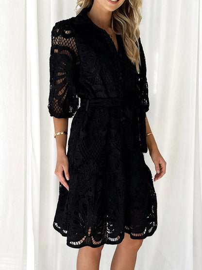 Lace Tie Waist Half Sleeve Dress - Roe Creation