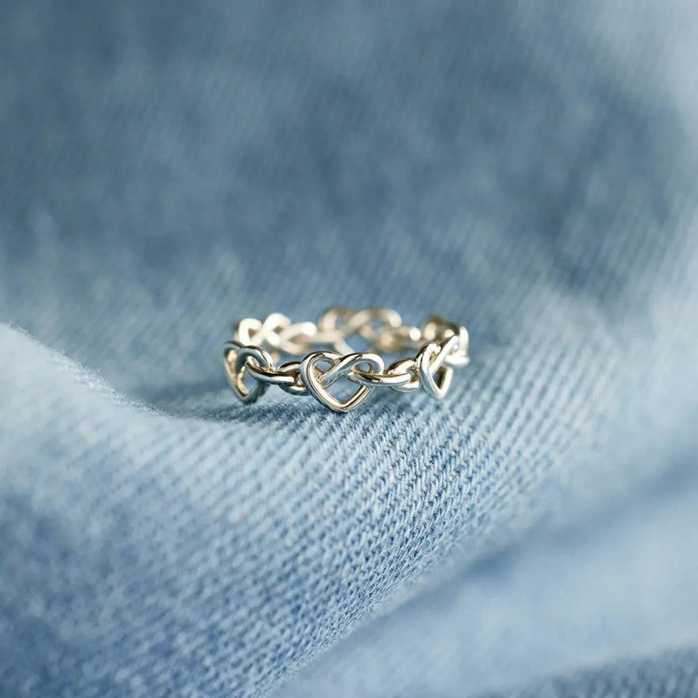 Knotted Hearts 925 Sterling Silver Open Ring - Roe Creation