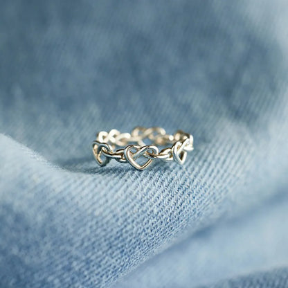 Knotted Hearts 925 Sterling Silver Open Ring - Roe Creation