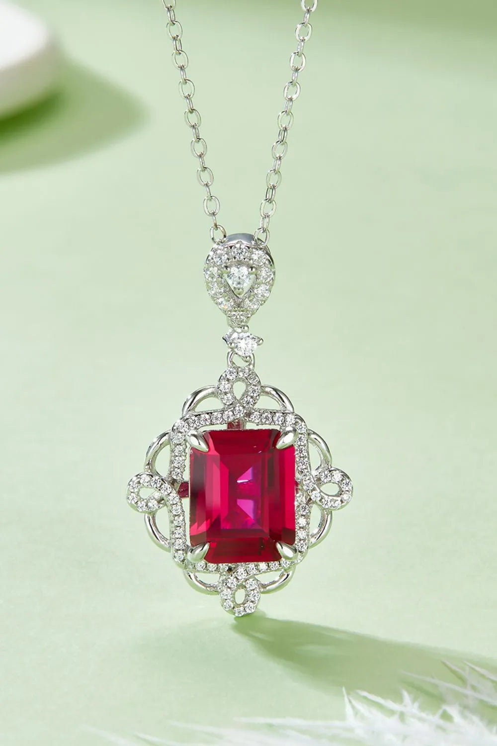 925 Sterling Silver Ruby Pendant Necklace - Roe Creation
