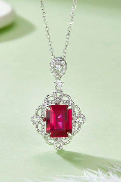 925 Sterling Silver Ruby Pendant Necklace - Roe Creation