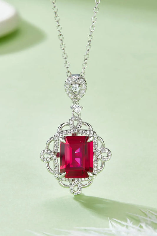 925 Sterling Silver Ruby Pendant Necklace - Roe Creation