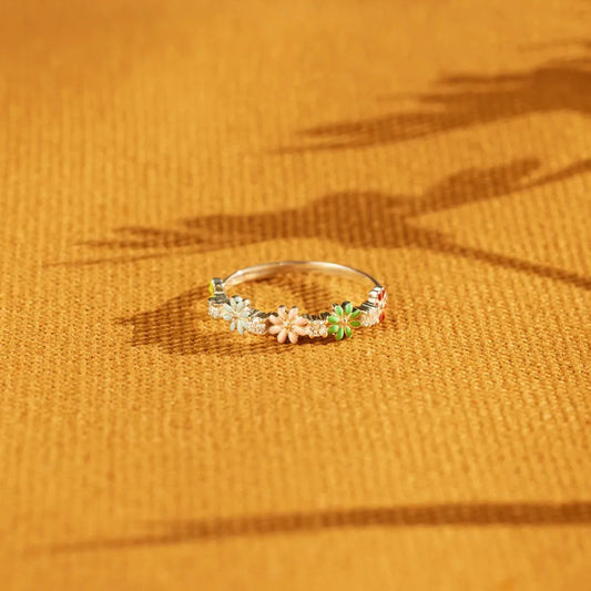 Flower Shape 925 Sterling Silver Zircon Ring - Roe Creation