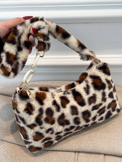 Leopard Print Fluffy Shoulder Bag - Roe Creation