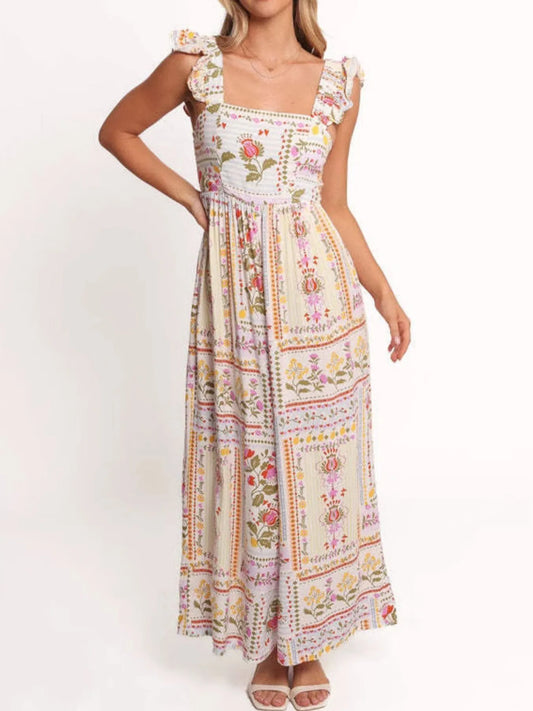 Floral Print Ruffle Strap Jumpsuit - Roe Creation