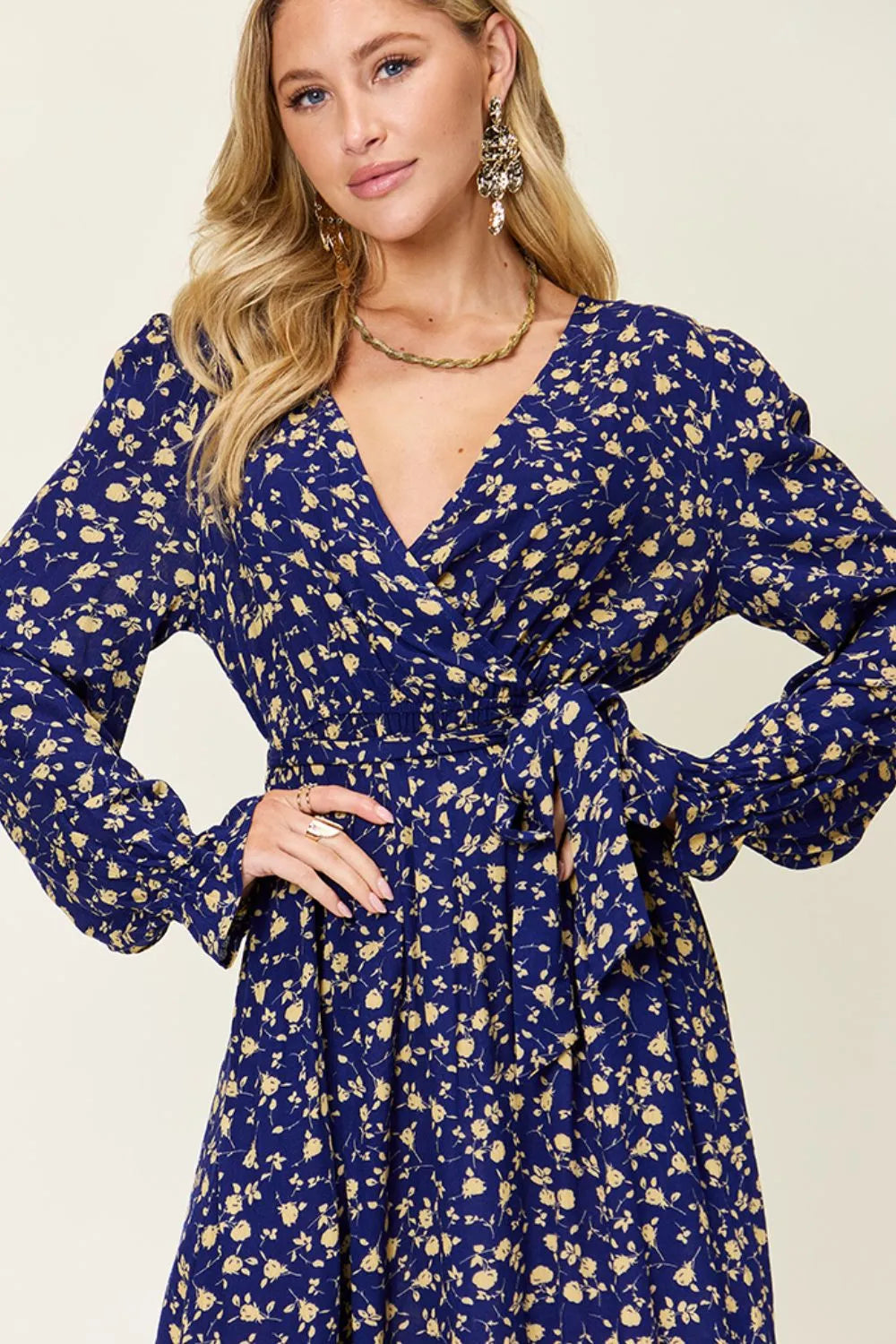 Double Take Full Size Tie Back Flounce Sleeve Dress - Roe Creation
