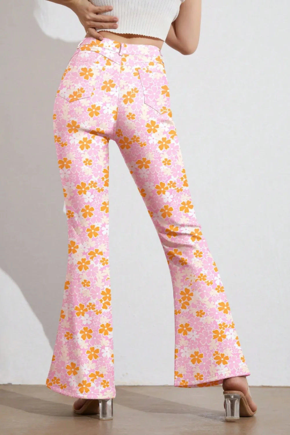 Printed High Waist Flare Pants with Functional Pockets – Women’s Trendy Trousers - Roe Creation
