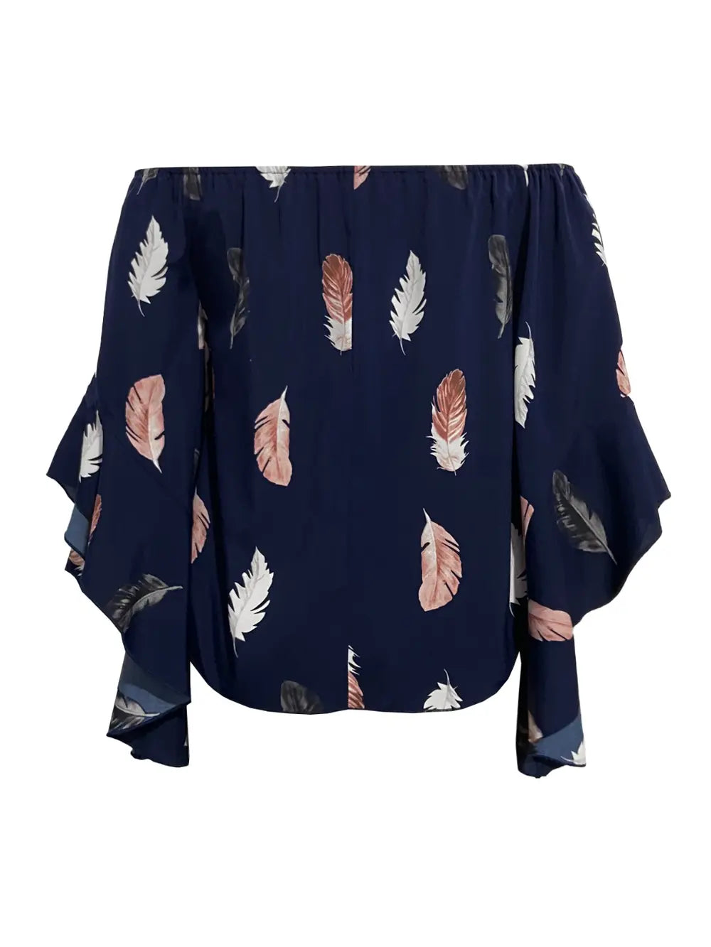 Feather Print Smocked Off-Shoulder Blouse - Roe Creation