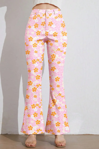 Printed High Waist Flare Pants with Functional Pockets – Women’s Trendy Trousers - Roe Creation