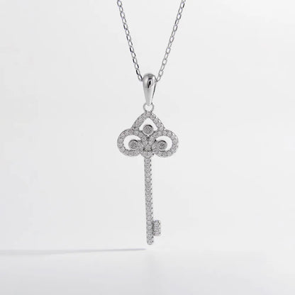 925 Sterling Silver Inlaid Zircon Key Shape Necklace - Roe Creation