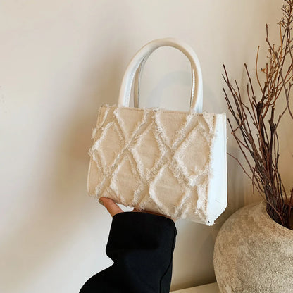 Diamond Pattern Fringe Edge Tote Bag - Roe Creation