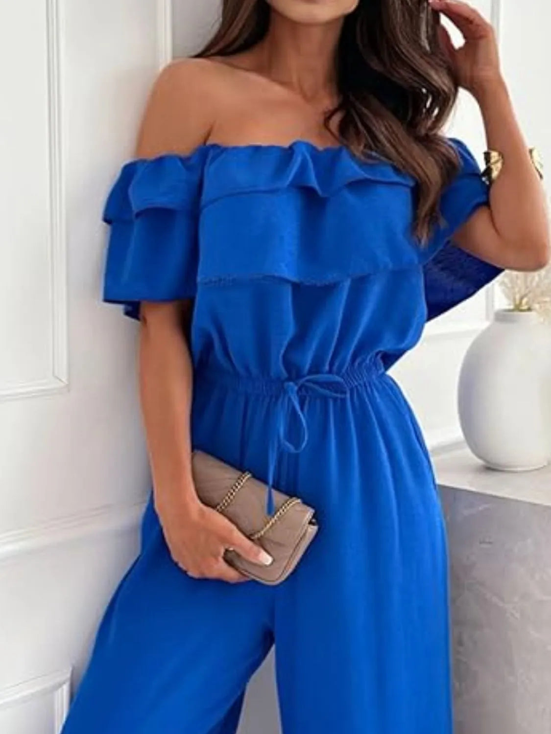 Off-Shoulder Ruffled Wide Leg Jumpsuit - Roe Creation