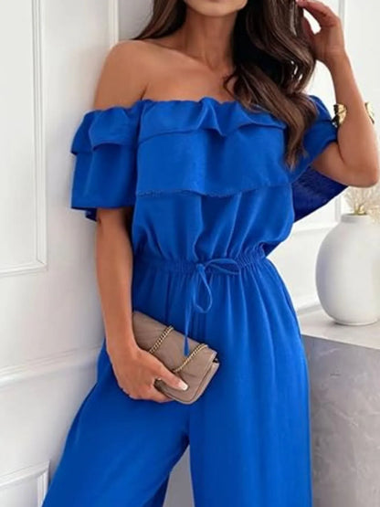 Off-Shoulder Ruffled Wide Leg Jumpsuit - Roe Creation