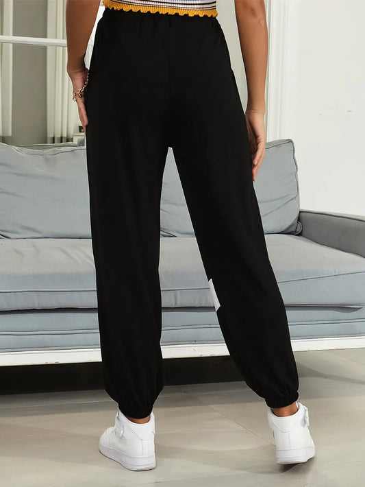 Drawstring Contrast Joggers with Pockets - Roe Creation