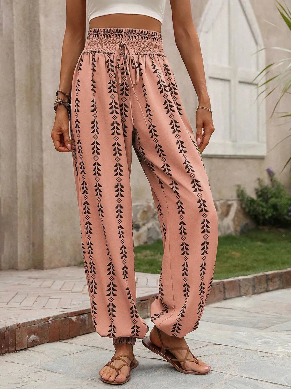 Tied Printed High Waist Pants - Roe Creation