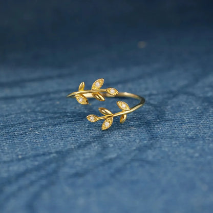 925 Sterling Silver Zircon Leaf Shape Ring - Roe Creation