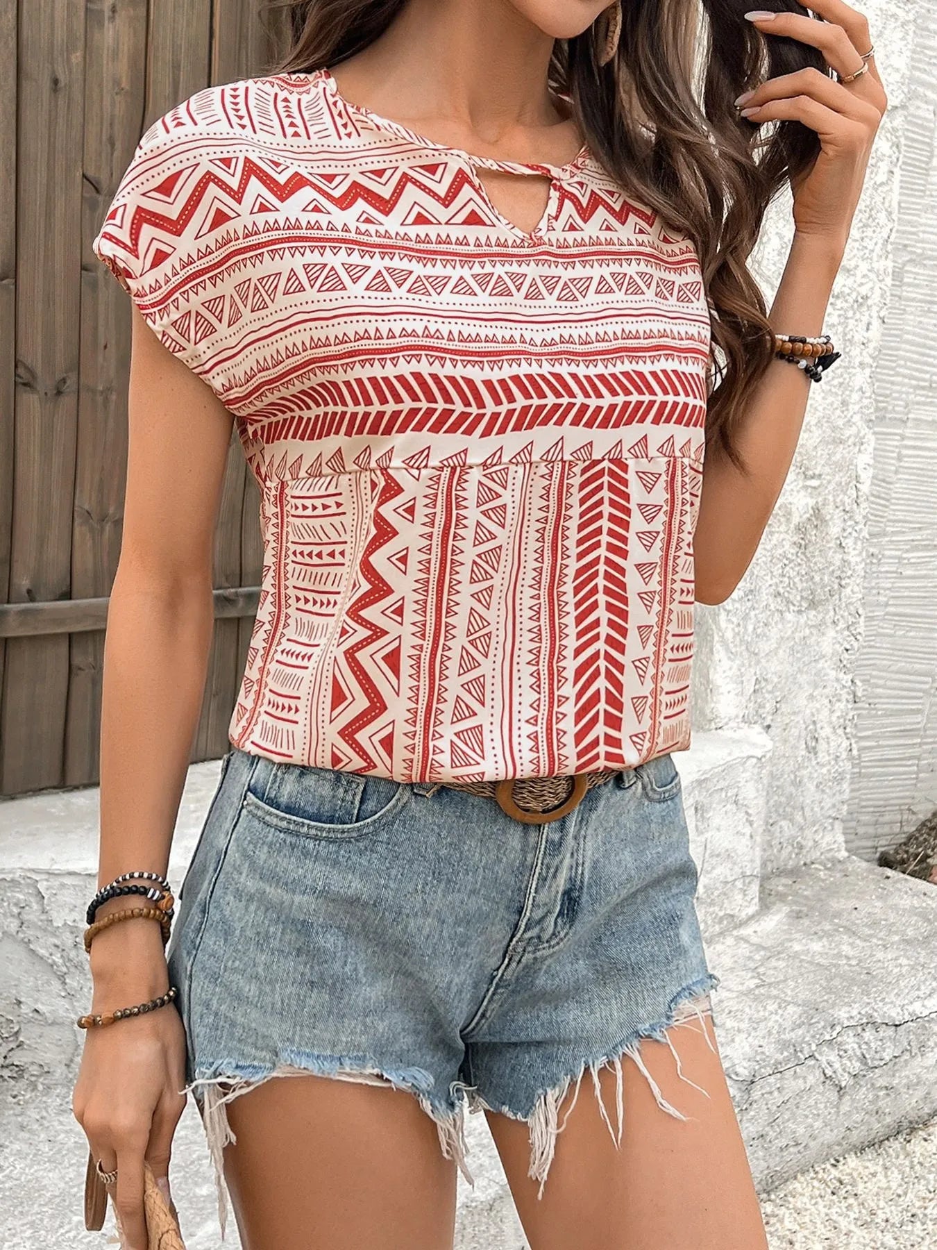 Boho Ethnic Short Sleeve Blouse - Roe Creation
