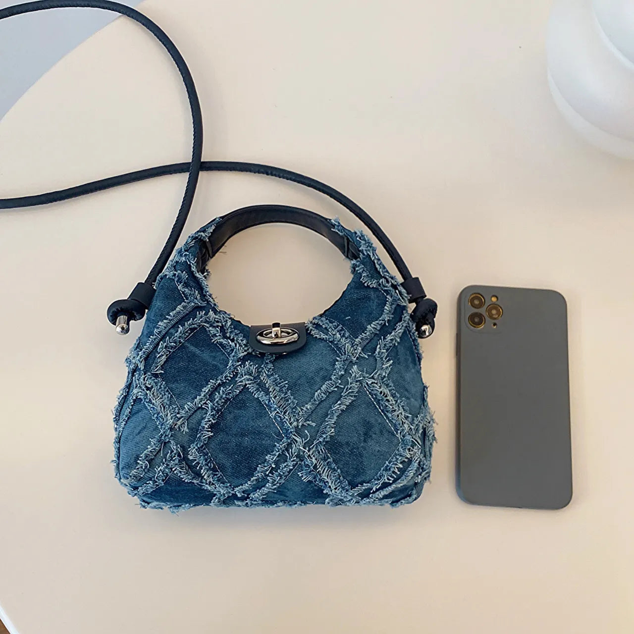 Quilted Raw Hem Mini Crossbody Bag - Roe Creation