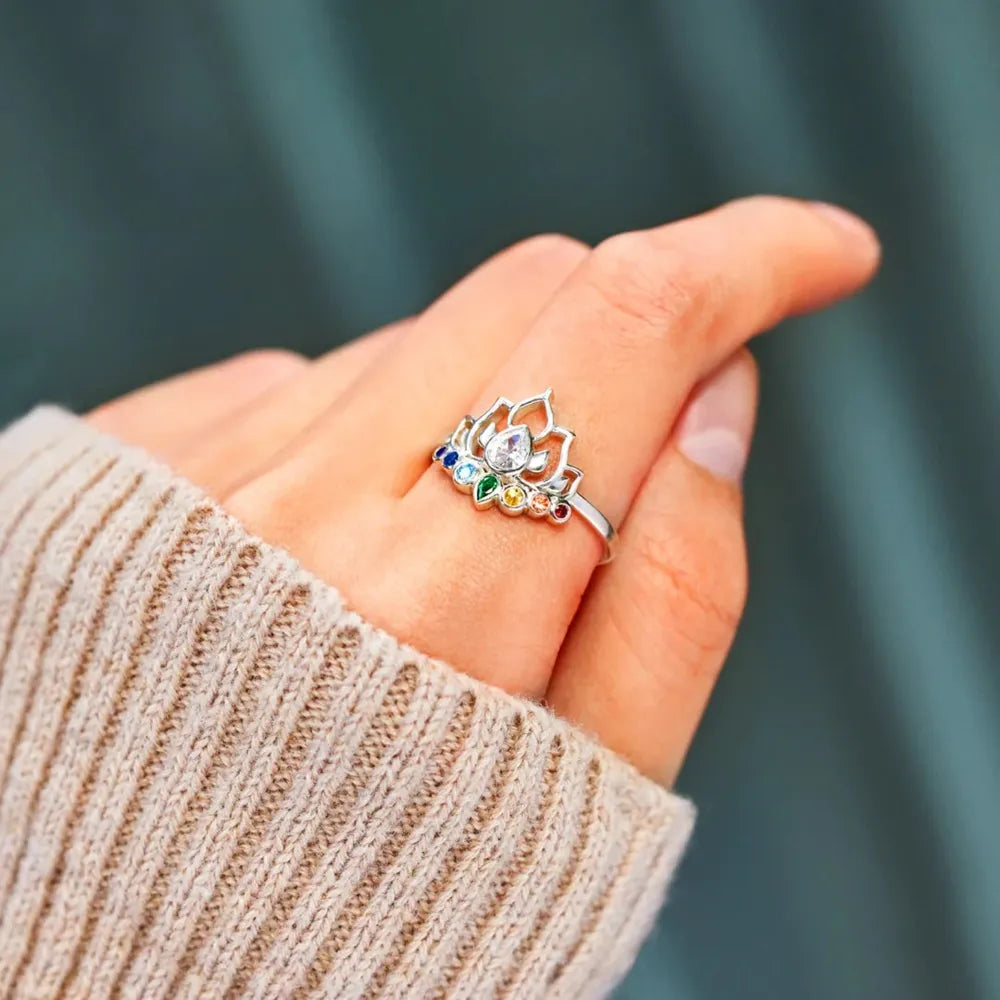925 Sterling Silver Inlaid Zircon Lotus Shape Ring - Roe Creation