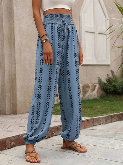 Tied Printed High Waist Pants - Roe Creation