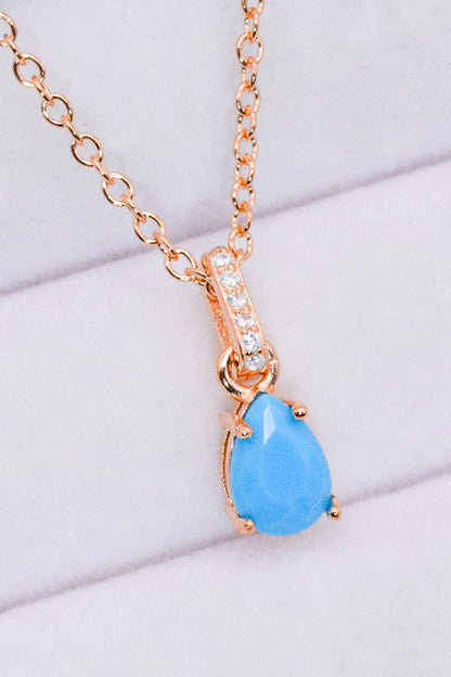 Teardrop Turquoise 4-Prong Pendant Necklace - Roe Creation